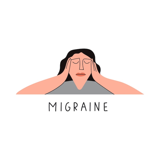 Vector woman holding her head migraine vector illustration on white background