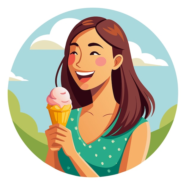 Vector a woman holding an ice cream cone with a picture of a woman holding an ice cream cone