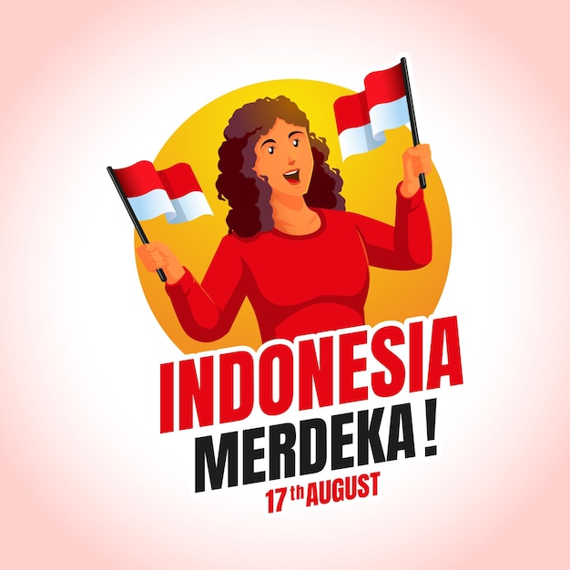 a woman holding an indonesia flag celebrating indonesia independence day