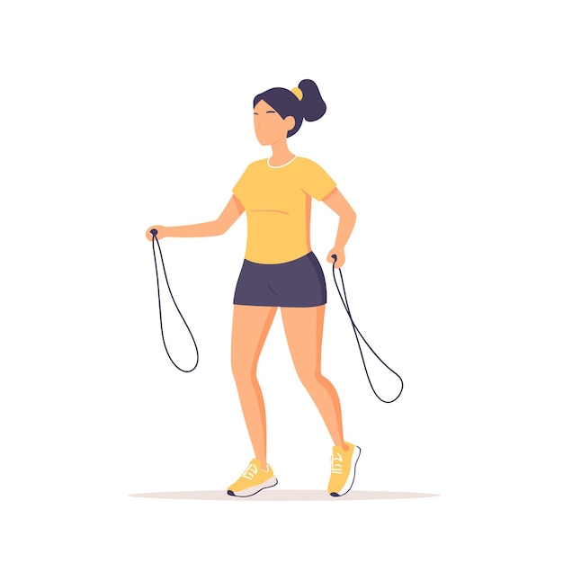 Vector a woman holding a jump rope preparing to skip