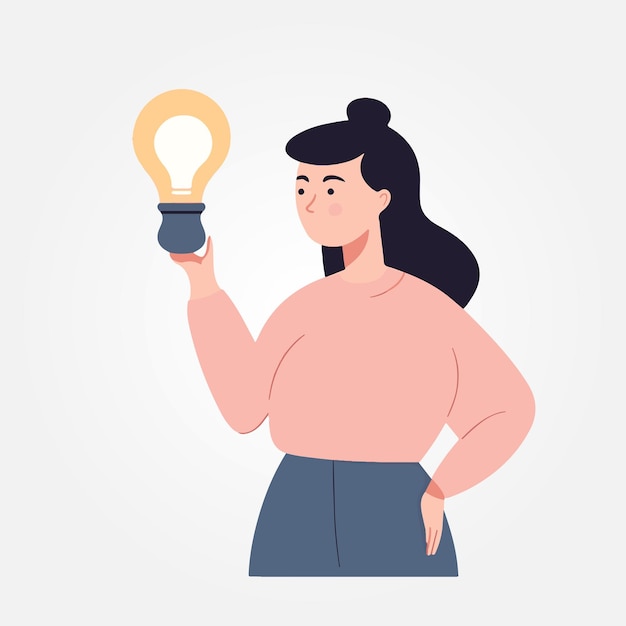 woman holding a lamp having a idea