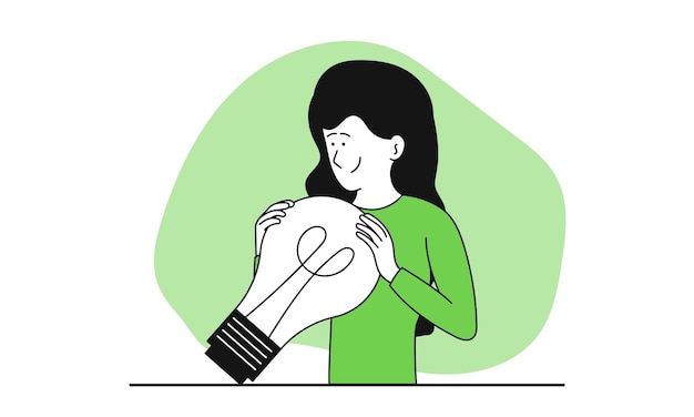 Woman holding a light bulb in her hands vector illustration concept Idea search and creative