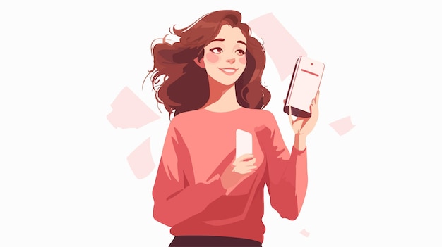 Vector a woman holding a smart phone in her hand