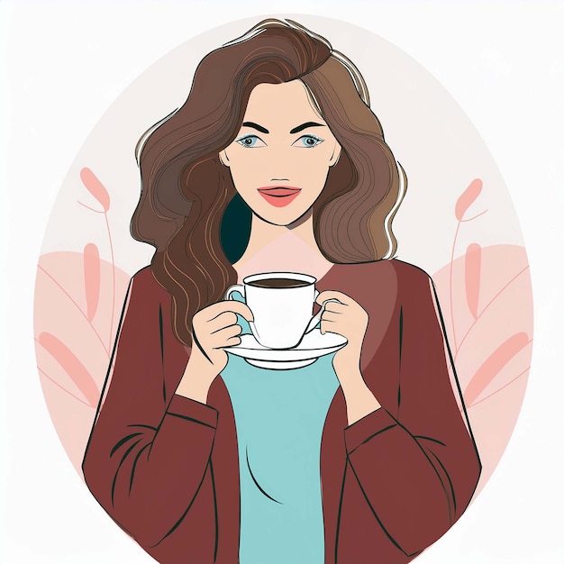 Vector a woman holding a tea cup with a pink background