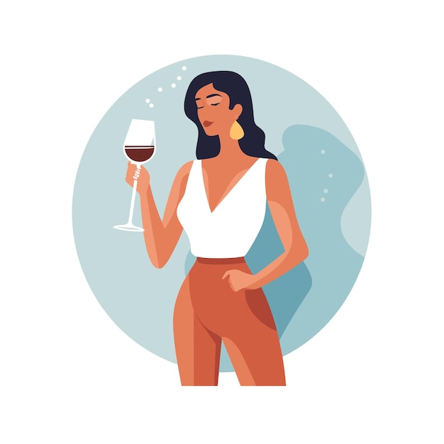 Woman holding a wine glass Vector illustration