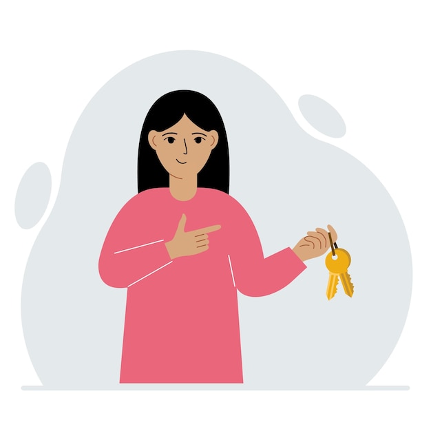 A woman holds a bunch of golden keys to open a locked door Knowledge or the key to success