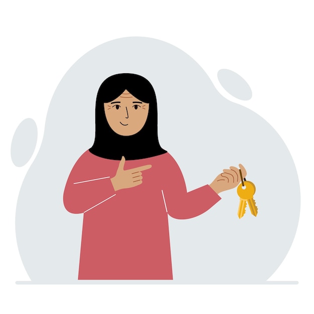 A woman holds a bunch of golden keys to open a locked door Knowledge or the key to success