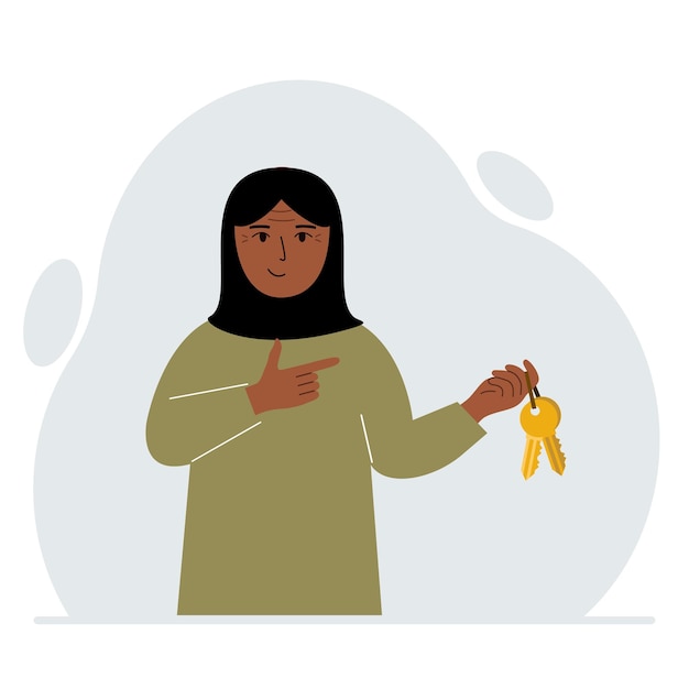 A woman holds a bunch of golden keys to open a locked door Knowledge or the key to success