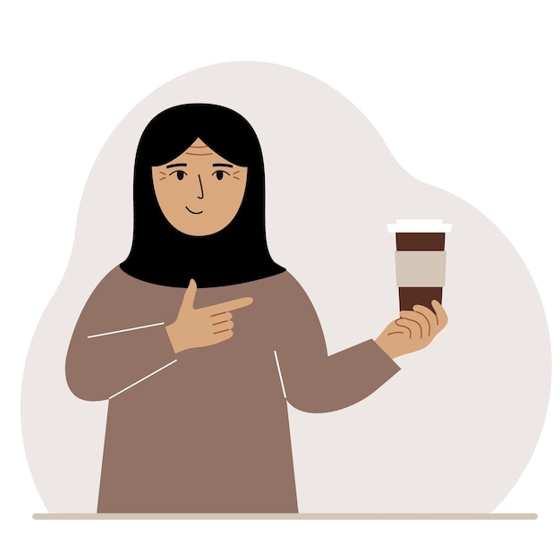 A woman holds a paper cup with coffee