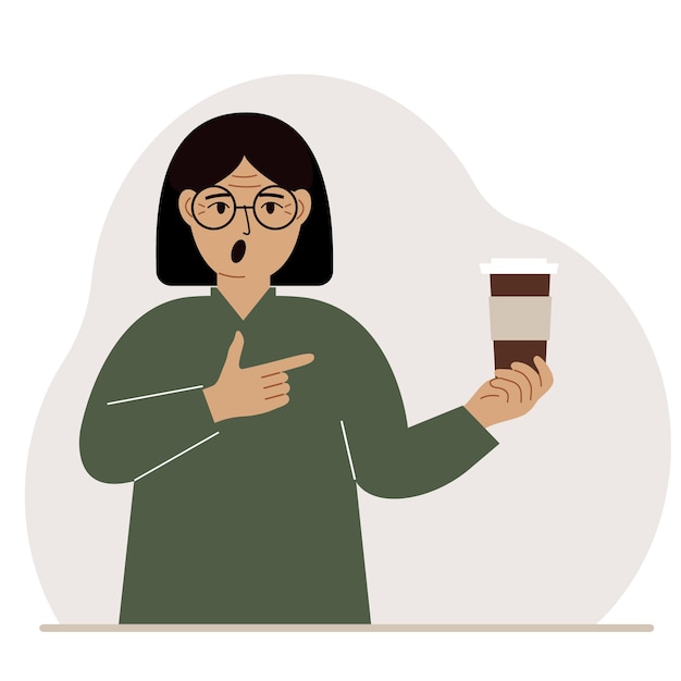 A woman holds a paper cup with coffee