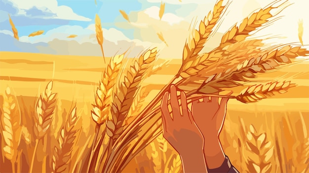 Vector a woman holds a wheat ear with the words wheat on it