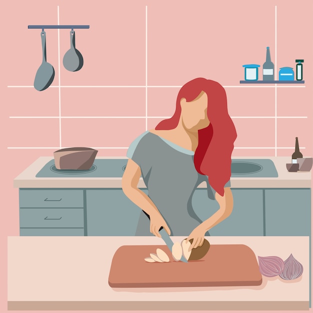 Woman housewife preparing food in the kitchen. 