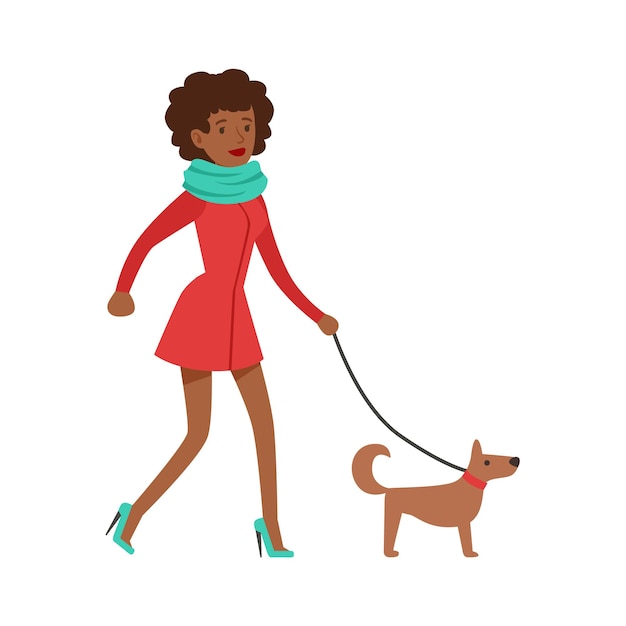 Woman Housewife Walking A Dog On a Leash Classic Household Duty Of Stayingathome Wife Illustration