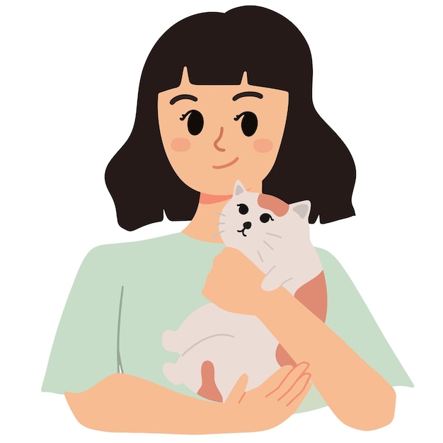 A woman hugging her cute cat animal lovers illustration