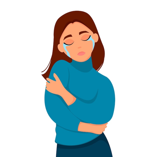 Woman hugging herself Self love concept vector illustration in flat style