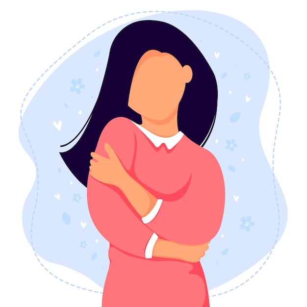 Woman hugging herself Self love concept vector illustration in flat style