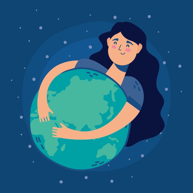 Woman huging world planet earth