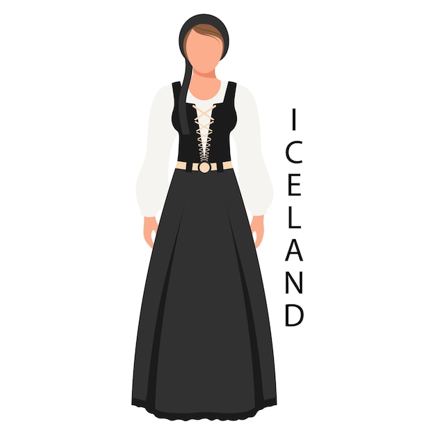 Woman in Icelandic folk costume and headdress Culture and traditions of Iceland Illustration