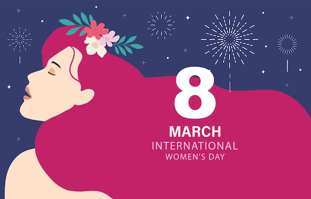 woman international day background with face and flower for horizontal size design