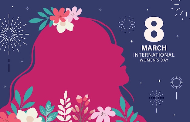 woman international day background with face and flower for horizontal size design