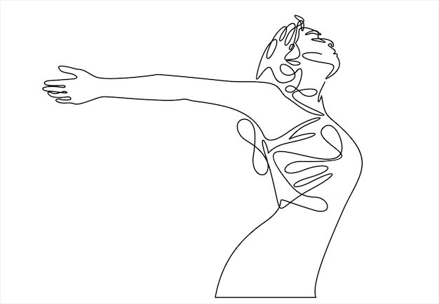 A woman is dancing, the continuous line drawing.