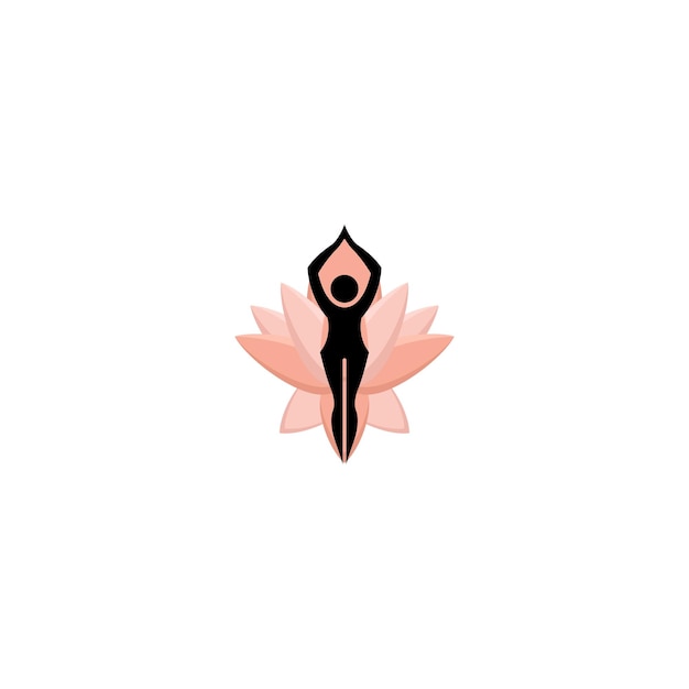 A woman is doing yoga in front of a pink lotus flower.