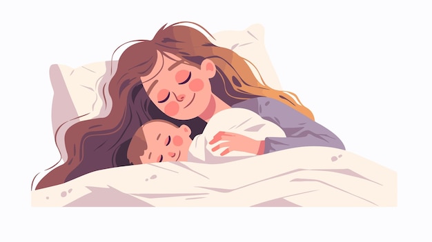 a woman is holding a baby in bed with a baby