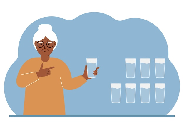 The woman is holding a glass of water Water balance infographic 8 glasses of water every day Healthy lifestyle