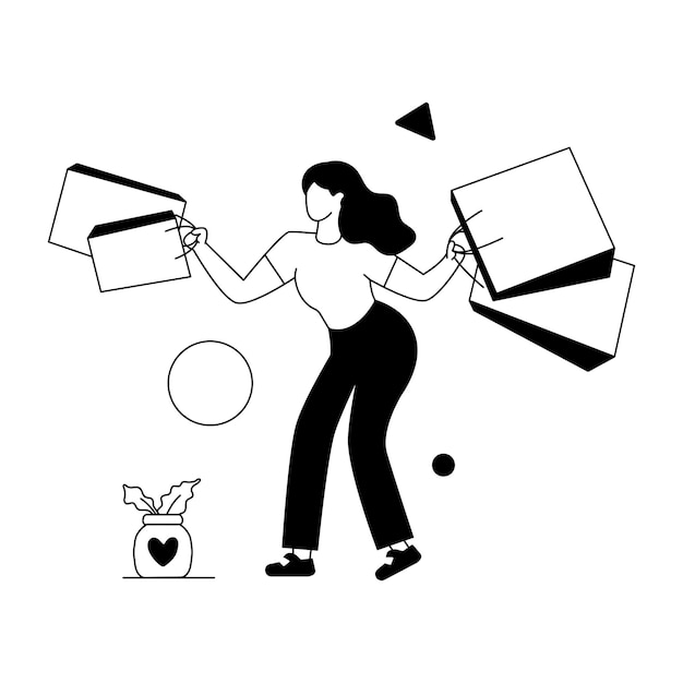 A woman is holding a laptop and a bag with a heart on it.