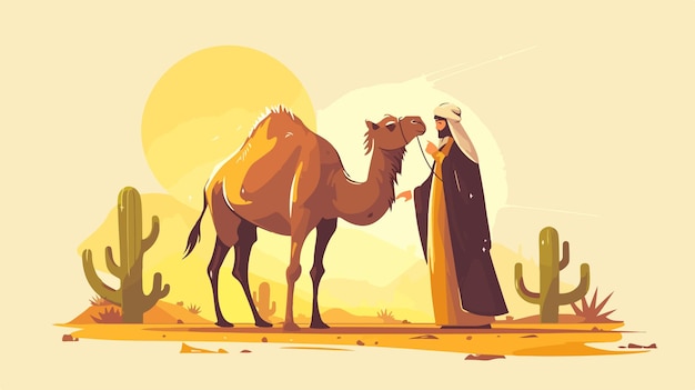 a woman is petting a camel in the desert