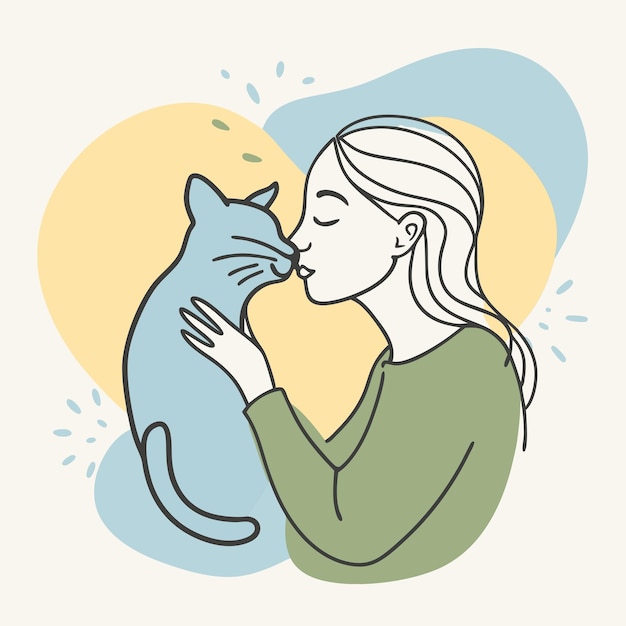 a woman is petting a cat and has a picture of a woman