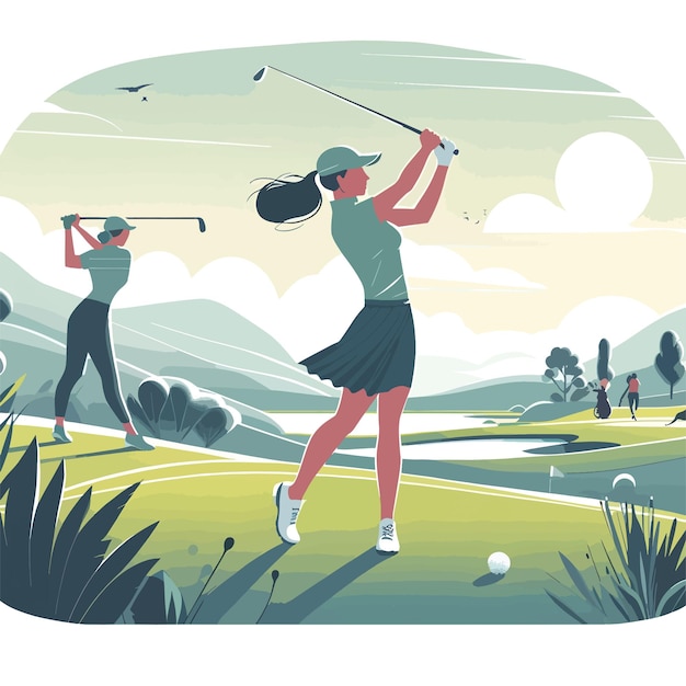 Vector a woman is playing golf with a group of people