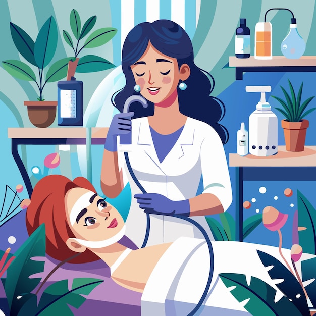 Vector a woman is receiving a facial treatment in a spa or beauty salon