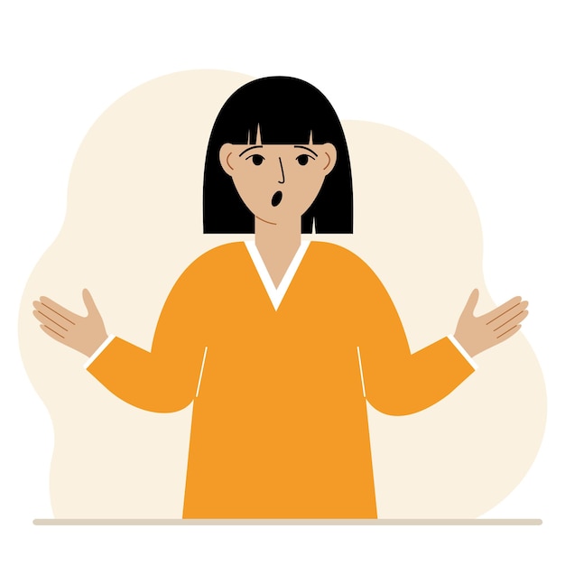 The woman is screaming and upset. Hands are spread out in different directions. Vector