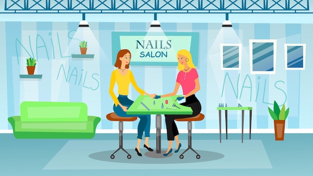 Woman is sitting on the chair and making professional manicure