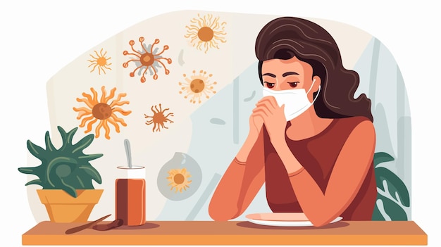 Vector a woman is sitting at a table with a napkin that says  she is sick