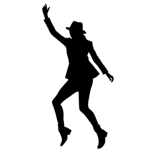 Vector a woman jumping in the air with a hat on her head