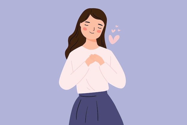 Woman keep hand at chest cartoon illustration