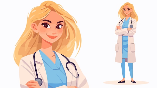 Vector a woman in a lab coat with a stethoscope on her shoulder