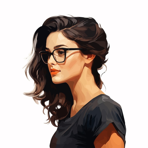 Woman_Lateral_Wearing_Black_Eyeglasses_vector