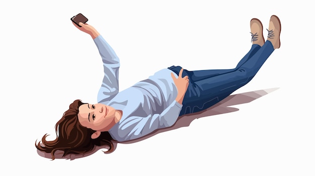 Vector a woman laying on the ground with a remote in her hand