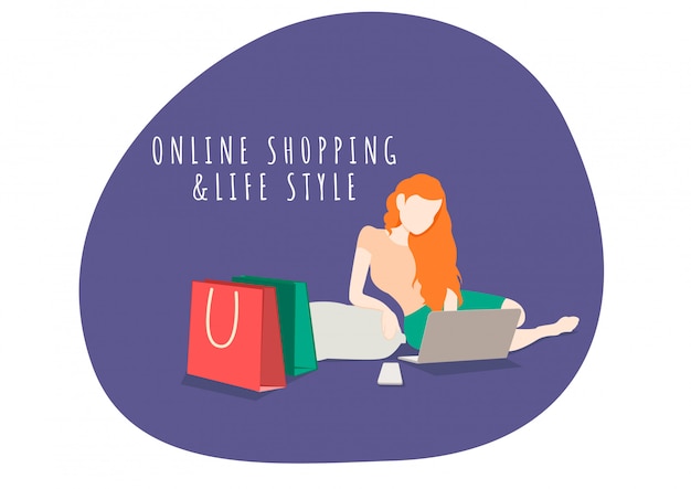 Woman life style character shopping online with mobile phone and laptop.shopping online and marketing.