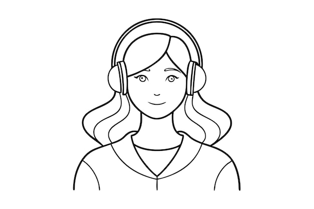 Woman listening music in headphone illustration black and white