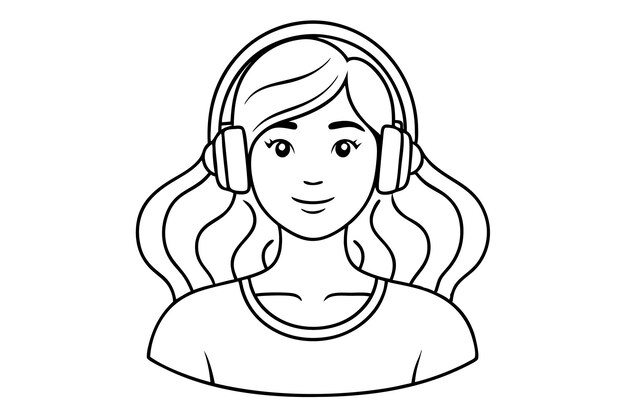 Woman listening music in headphone illustration black and white