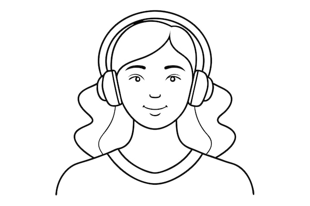 Woman listening music in headphone illustration black and white