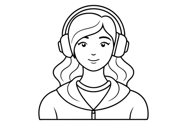 Woman listening music in headphone illustration black and white