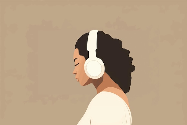 Woman listening music headphones illustration