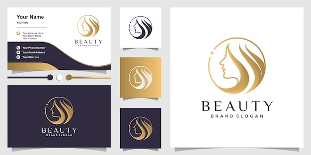 Woman logo with beauty concept and business card design