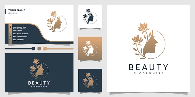 Woman logo with beauty gradient concept and business 