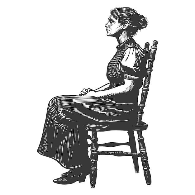 Vector a woman in a long dress sitting on a wooden chair